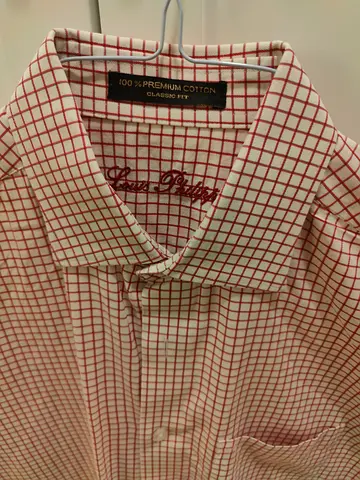 Men's Classic Fit Checked Cotton Shirt - White with Red Grid, Size M