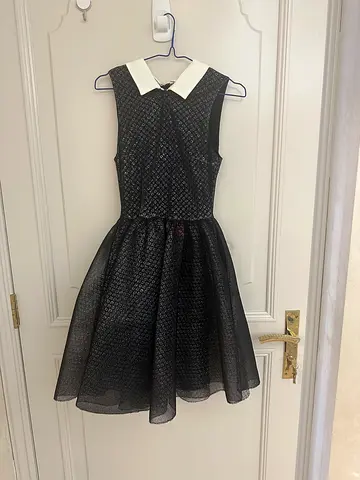 Maje Rider Metallic Tulle & Lurex Collared Dress – Black/Silver