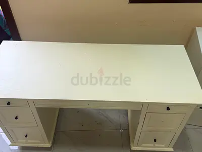 White Wooden Double Pedestal Desk with Drawers - Good Condition brand pottery barn