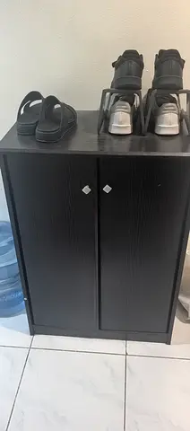 Compact Black Shoe Cabinet - 2 Door, Good Condition