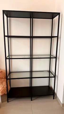 IKEA VITTSJÖ shelvin- Black metal shelving unit with glass shelves - perfect condition 100x175cm