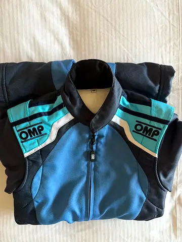 Blue OMP Kart Racing Jacket - Size 130cm, Very Good Condition - FIA Level 2 Approved