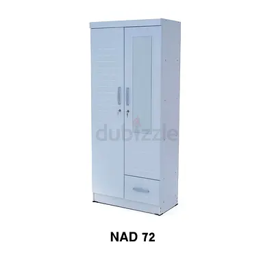 White 2-Door Wardrobe with Mirror and Drawer