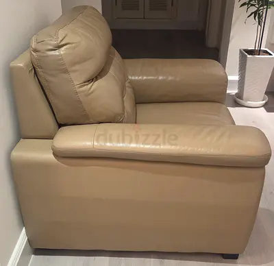 Beige Genuine Leather Armchair — Comfortable Single Seat aed 250