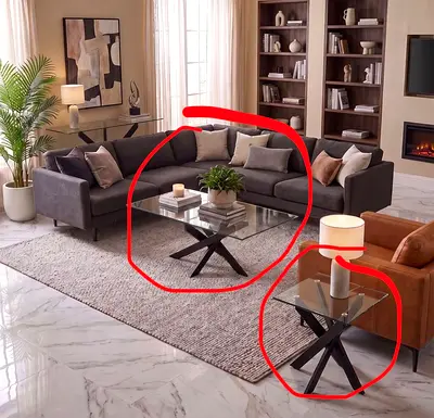 Modern Glass Top Coffee Table and Matching Side Table Set