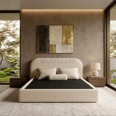 Modern Upholstered Bed Frame with Curved Headboard