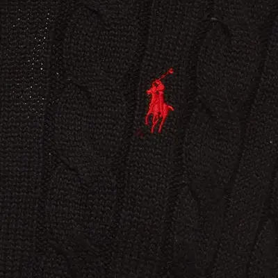 Polo ralph lauren black logo embroided cable knit jumper medium