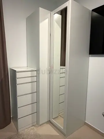IKEA White tall angle wardrobe with full-length mirror