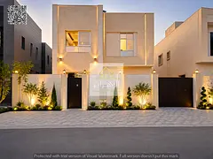 Own a villa for sale, ground and first floor, opposite a garden, freehold villa design, Dubai, on St