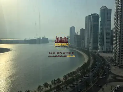1BR in Al Khan, master bedroom, panoramic sea view, owner-paid AC, gym, pool & free parking. AED 55