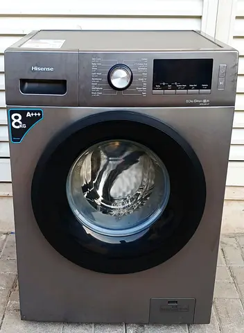 Frontload 8kg Hisense washing machine condition good working. Color gray.
