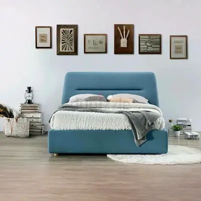 light blue velvet wingless double size bed