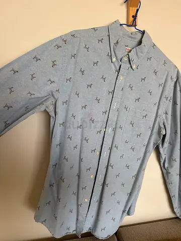 Light blue long-sleeve button-up Merona shirt with small print, men's size (pre-owned)