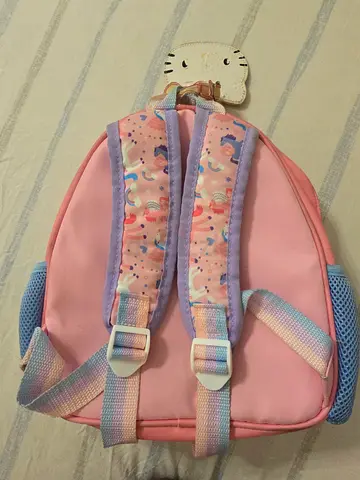 Small pink unicorn-themed toddler backpack, gently used