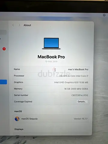 MacBook Pro 15-inch (2019) - Intel Core i7, 16GB RAM, 512GB SSD