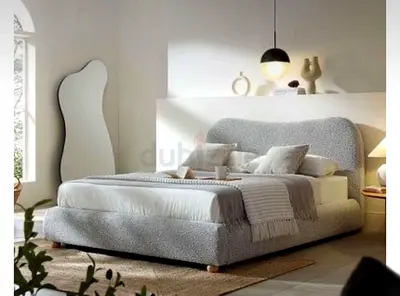 Modern Upholstered Double Bed with Curved Headboard - Light Grey