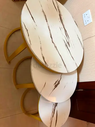 Set of 3 Nesting Marble-Top Side Tables with Gold Frames