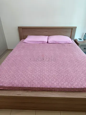 King Size Wooden Bed Frame with 2 side tables - Light Oak Finish + Home box Mattress - Move out sale