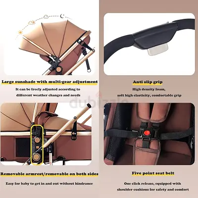 Lightweight Foldable Baby Stroller with Adjustable Sunshade and 5-Point Harness