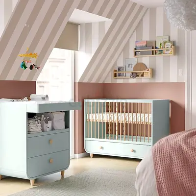 IKEA MYLLRA SET: Cot with guard rail + changing table with drawers + FREE Ikea Mattress