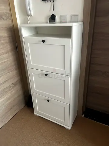 White 3-Door Storage Cabinet with Shelf - Good Condition
