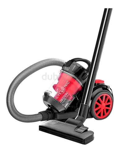 Black & Red Cyclonic Bagless Vacuum Cleaner - 1600W, Compact Canister