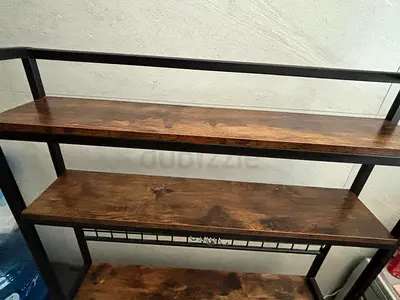 Industrial-style 3-tier Wooden Shelf with Metal Frame