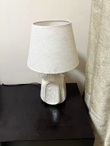 White Ceramic Table Lamp with Fabric Shade - Compact Bedside Lamp