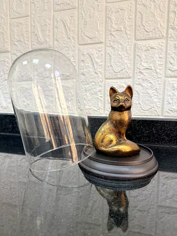 Antique copper Brass wolf Figurine with Glass Dome Display
