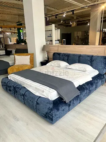 Customised Modern Navy Blue Velvet Upholstered Bed Frame