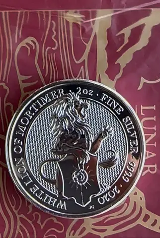 2020 GB - Queen’s Beasts White Lion of Mortimer 2 Ounce Silver Bu