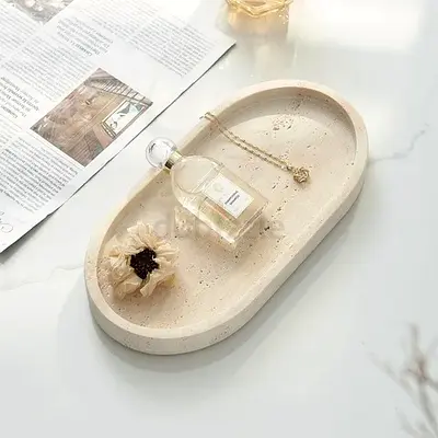 Minimalist Oval Decorative Tray - Beige Concrete Style marbal