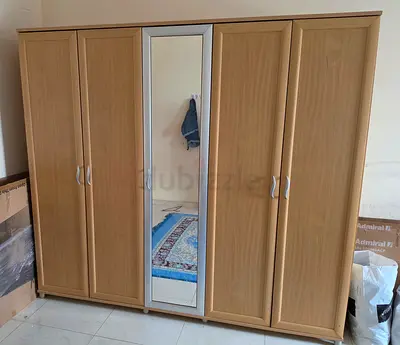 5-door Wardrobe with Mirror - Beige Wood Finish