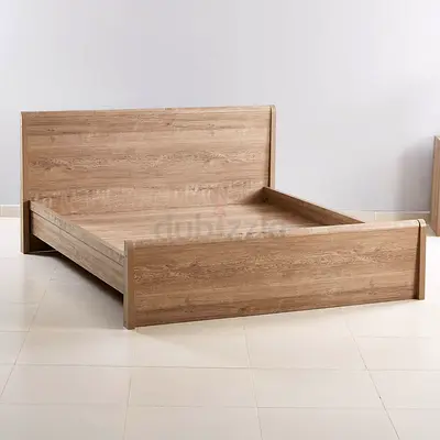 Oak Finish Wooden Double Bed Frame with Headboard (Good Condition) with mattress
