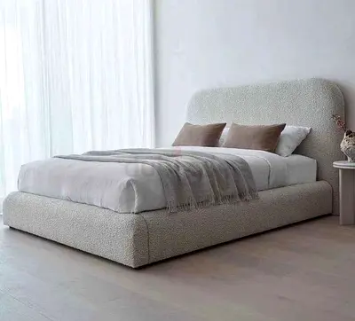 Customised Brand New Comfortable King Size Bed in Boucle Texture,Hydraulic Storage Can be Installed