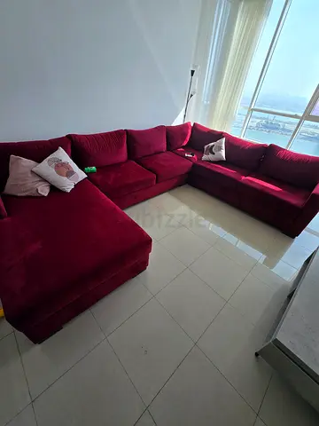 Maroon L-shaped Fabric Sectional Sofa – Good Condition