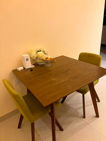 Solid Wood 4-Seater Dining Table with 2 Upholstered Chairs - Urgent Sale