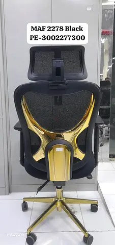 Ergonomic Office Chair with Headrest — Black/Grey with Gold Frame