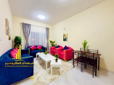 Luxury apartment, second occupancy. Two bedrooms, living room, and open balcony. Ajman, Al Nuaimiya. Fully furnished for monthly rent.