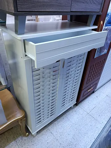 White Wicker-Style Storage Cabinet with Top Drawer