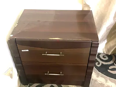 Used Two-Drawer Wooden Nightstand / Bedside Table - Dark Brown