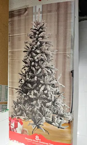 8ft Flocked Artificial Christmas Tree - Good Condition