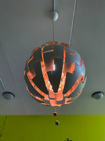 Ikea Modern Spherical Pendant Ceiling Light - White Designer Shade and black designer light