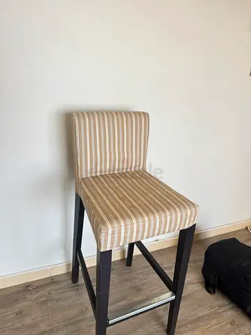 Beige striped dining chair with dark wood legs - good condition Two chairs for 40