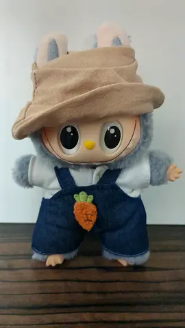 Cute plush doll in overalls with carrot accessory - Labubu