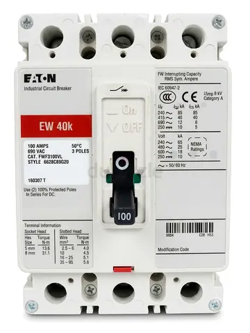 Eaton EW 40k Industrial Circuit Breaker 100 Amps