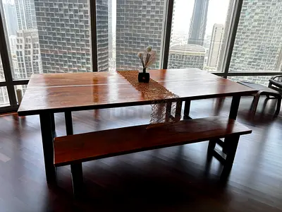 Solid Wood Dining Table with Benches (Table Tennis Style)