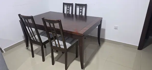 Solid Wood Dining Table with 4 Chairs - Dark Brown