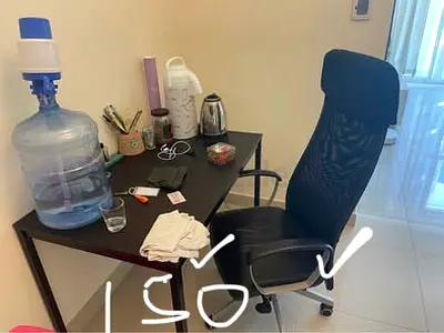 Used Black Ergonomic Office Chair with Small Desk - Good Condition