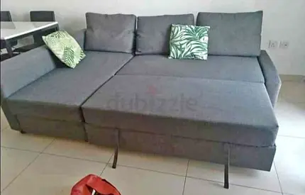 Grey fabric corner sofa bed - converts to double bed, good condition